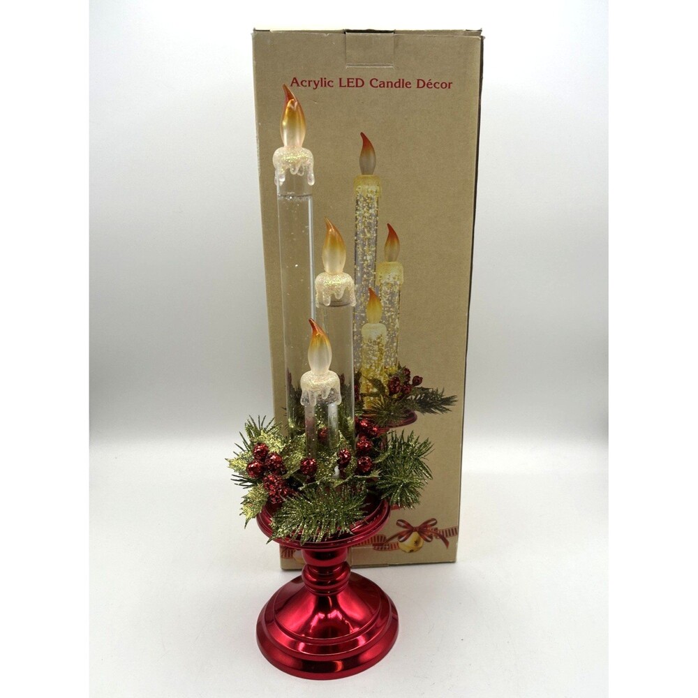 Cracker Barrel Christmas Acrylic LED 3-Tier Glitter Water Kitsch Decor Red 15"